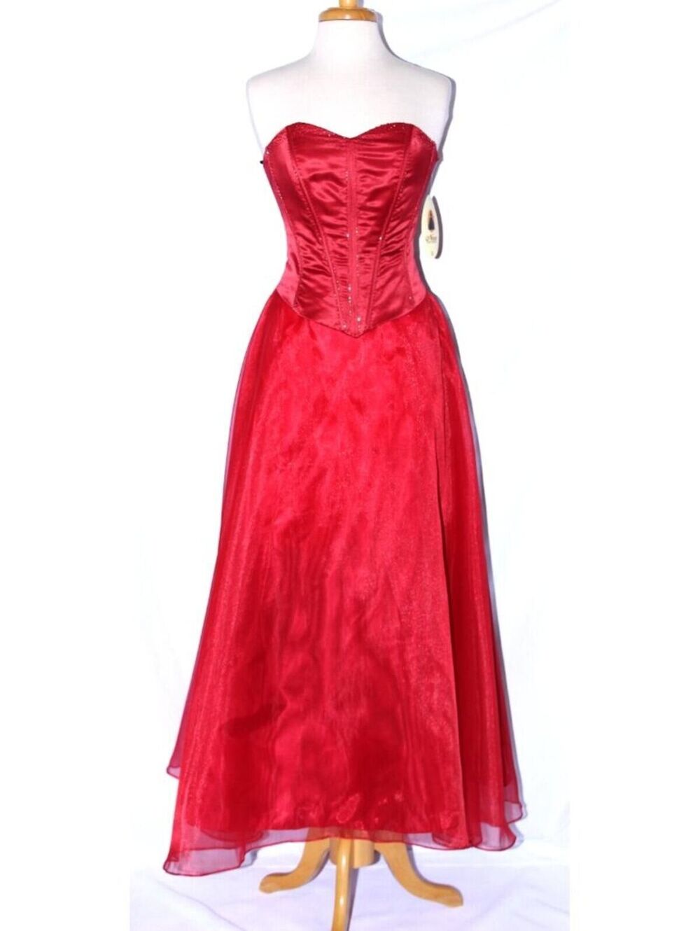 Nox Anabel #854 Long Satin & Organza Strapless Gown-Size S-RED-NWT